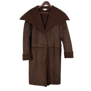 Solitaire Coat Womens Medium Brown Faux Suede Shearling Lined Oversized Collar M